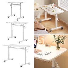 Manual Standing Height-Adjustable Desk Wooden Computer Desk with Wheels for Home