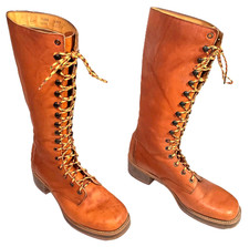 VTG 70s Kinney Shoes Campus Boots Knee High Leather Prong Horn Laceup Mens 10D