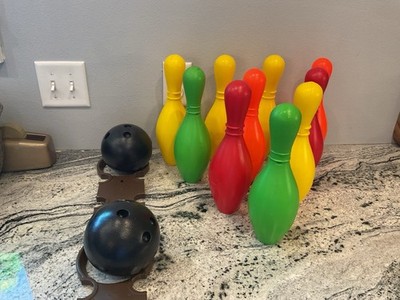 Vintage Color 80 s Empire Crown Bowling Set Blow Mold Pins Balls and Holder