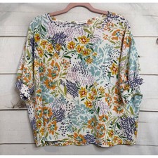 First Love by Lovelyn Floral Dolman Sleeve Blouse Small T11675 Made in USA
