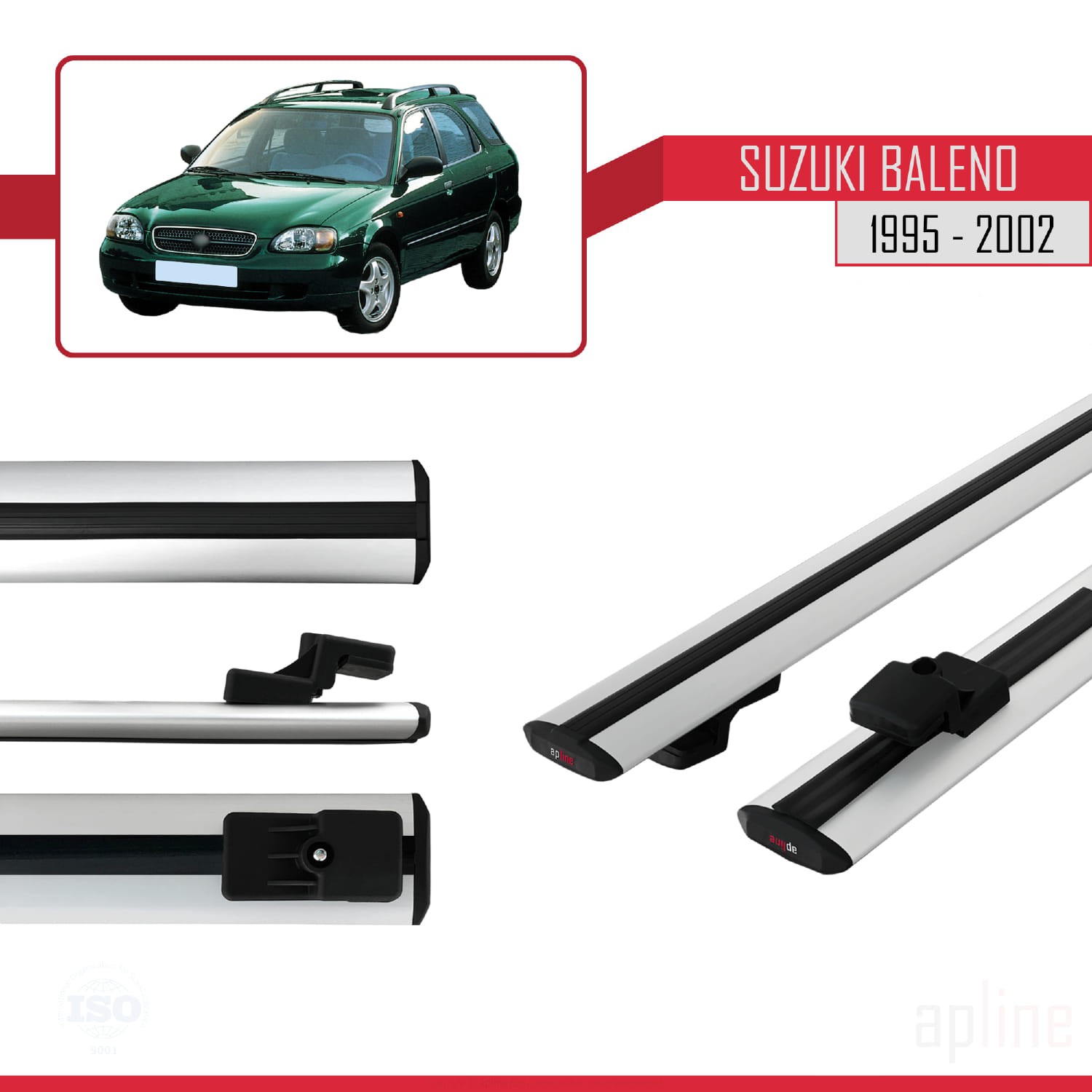 Barres de toit pour Suzuki Baleno 1995-2002 en aluminium gris modè le BASIC - 3