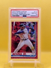 2019 TOPPS CHROME #117 RONALD ACUNA JR BATTING RED WAVE REF PSA10 POP2 
