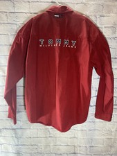 Vintage Tommy Hilfiger Men's Long Sleeve Button-Up Shirt XL Red Classic Preppy