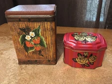 1950S ENGLAND FLOWERS SHABBY CHIC TRINKET TIN J.L. CLARK TIN CANISTER STRAWBERRY