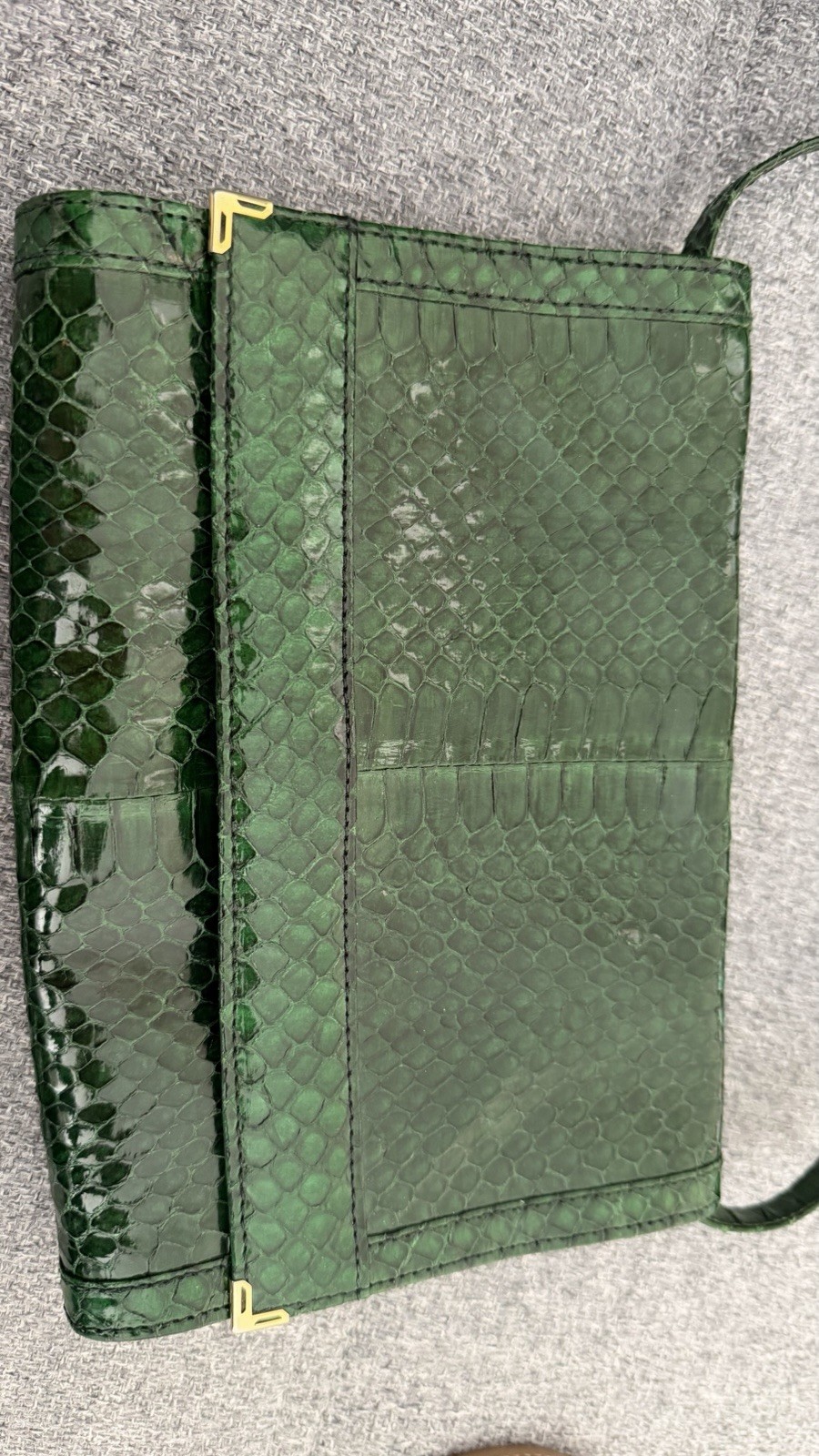 Vintage Emerald Green Python Leather Shoulder Bag… - image 2