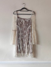Fairycore Cream Lace Mesh Flare Sleeve Mini Dress UK 6