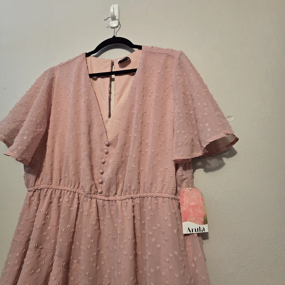 Arula NWT Womens Clip Dot Tiered Dress Sz A 1X 14/16 Dusty Rose Cottage Coquette - Image 3 of 4