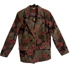 FOXRUN Corduroy Blazer Womens 13/14 Floral Purple Grey Suit Jacket XL Fox Run