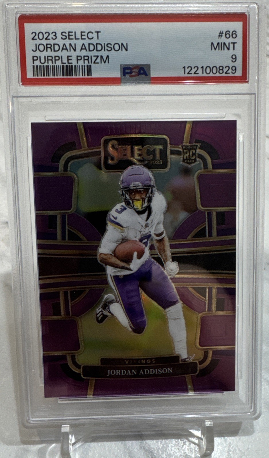 2023 Panini Select - Concourse Jordan Addison #66 Purple Prizm /75 (RC) PSA 9