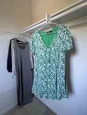 Lulu’s Green Cute Dress With White And Yellow Flowers And Back Tie - L