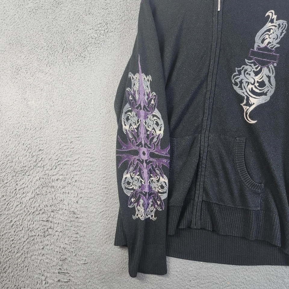 Suéter Harley Davidson Mujer 1X Negro Cremallera Sudadera con Capucha Púrpura Tribal Mariposa Foto 2 de 4