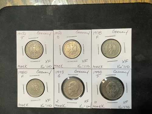 Germany 1950-1990 Marks XF 6 Coin Lot.  R11511
