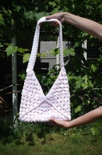 Handmade Crochet Shoulder Bag Chunky Knit Tote Slouchy Granny Square Purse Boho
