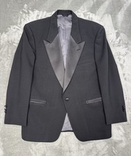 Christian Dior Tuxedo Jacket Mens 40s Black Wool Suit Blazer Satin Lapel CD USA