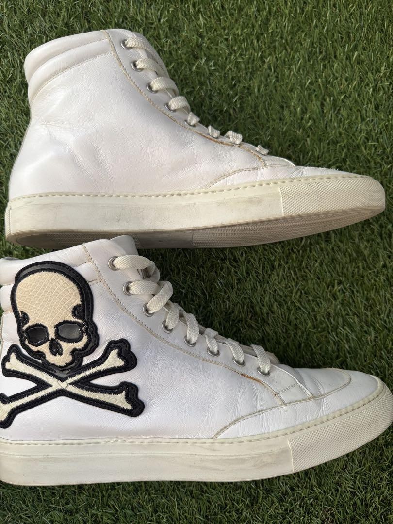 Philipp Plein White High Top Sneakers Skull Design