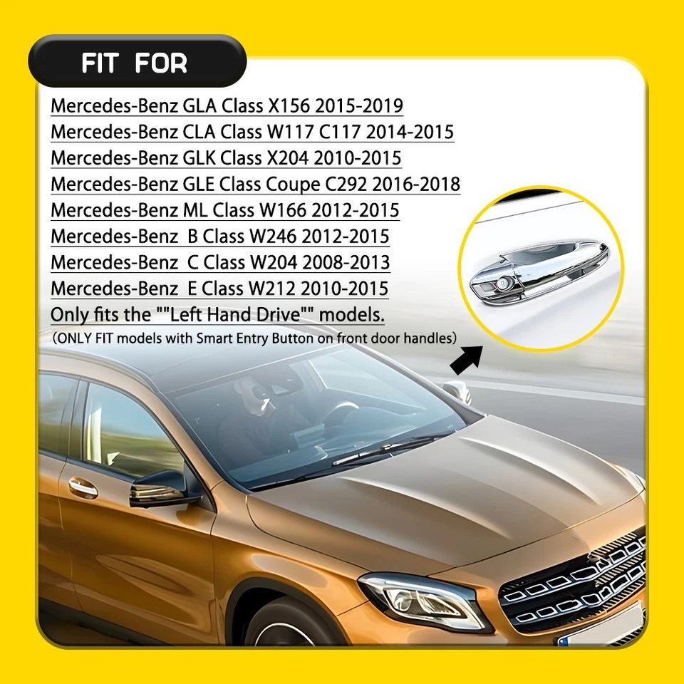 Door Handle Cover Chrome for Mercedes-Benz B C GLA E350 CLA GLK B250 C180 4-20X - Image 2 of 4