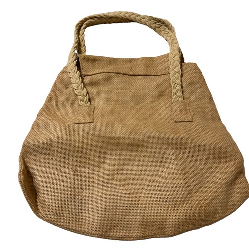 WORLD MARKET Jute/burlap Shoulder/tote fold-over top flap Bag round accent NWT