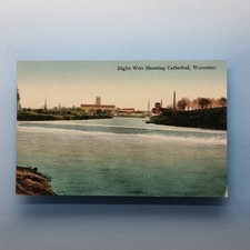 Worcester Antique Postcard 1910 Midlands Diglis Weir View To Cathedral