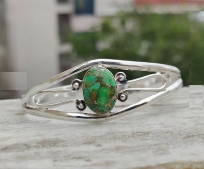 Green Copper Turquoise Bangle Handmade 925 Silver Adjustable Woman Bangle Si 151