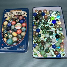 125 Vintage Marbles And Shooter Set In Deluxe Marbles Tin