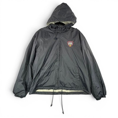 VTG Mens USA Water Polo Hooded Windbreaker Jacket Navy Blue Size Medium