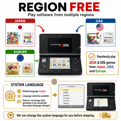 Nintendo 3DS Select Color Console region free / Charger SD card