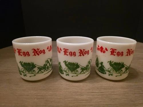 3 Vintage HAZEL ATLAS Egg Nog Milk Glass Mug cups
