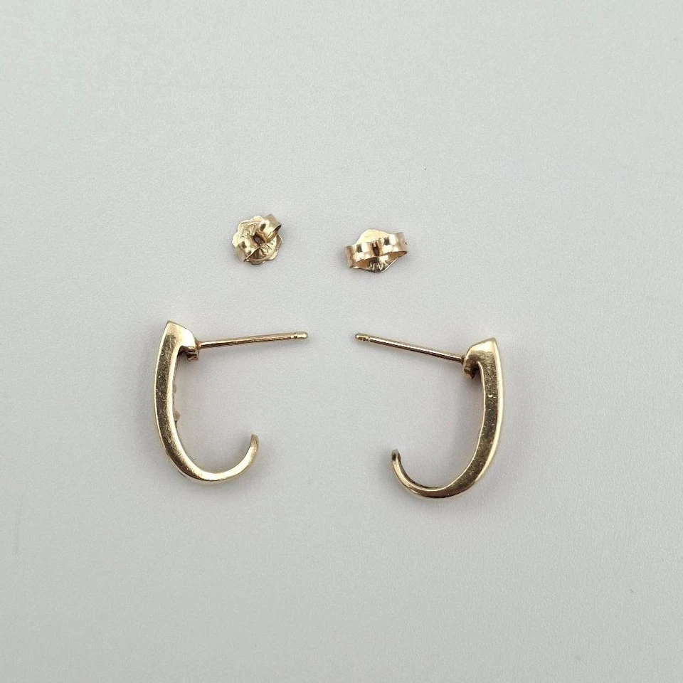 10K Yellow Gold Channel Set Natural Round Ruby Half Hoop Claw Stud Earrings - Image 2 of 4