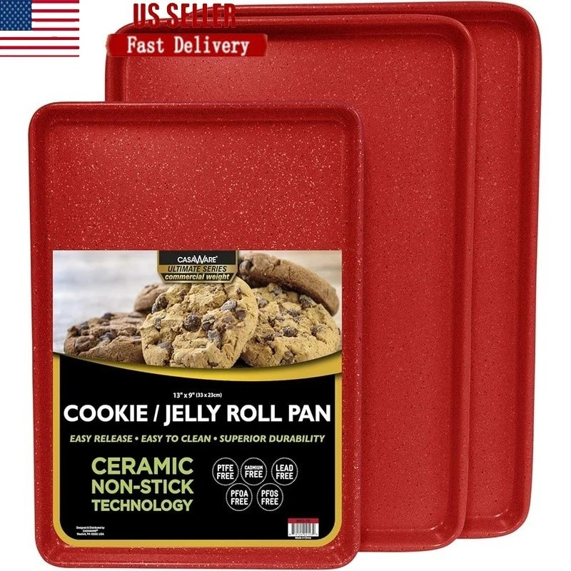Non-Stick Baking Sheet Set Ceramic Coated Cookie Pan Carbon Steel Easy Release