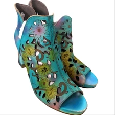 Socofy beautiful tie dye floral print cutout shoes size 38