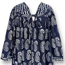 Vintage 1970s Saybury Kaftan Sz Small Blue Batik Paisley Boho Muumuu House Dress