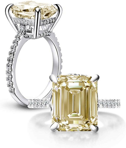 5.18ct VVS1 -.WHITE GOLDEN YELLOW EMERALD MOISSANITE DIAMOND 925 SILVER RING
