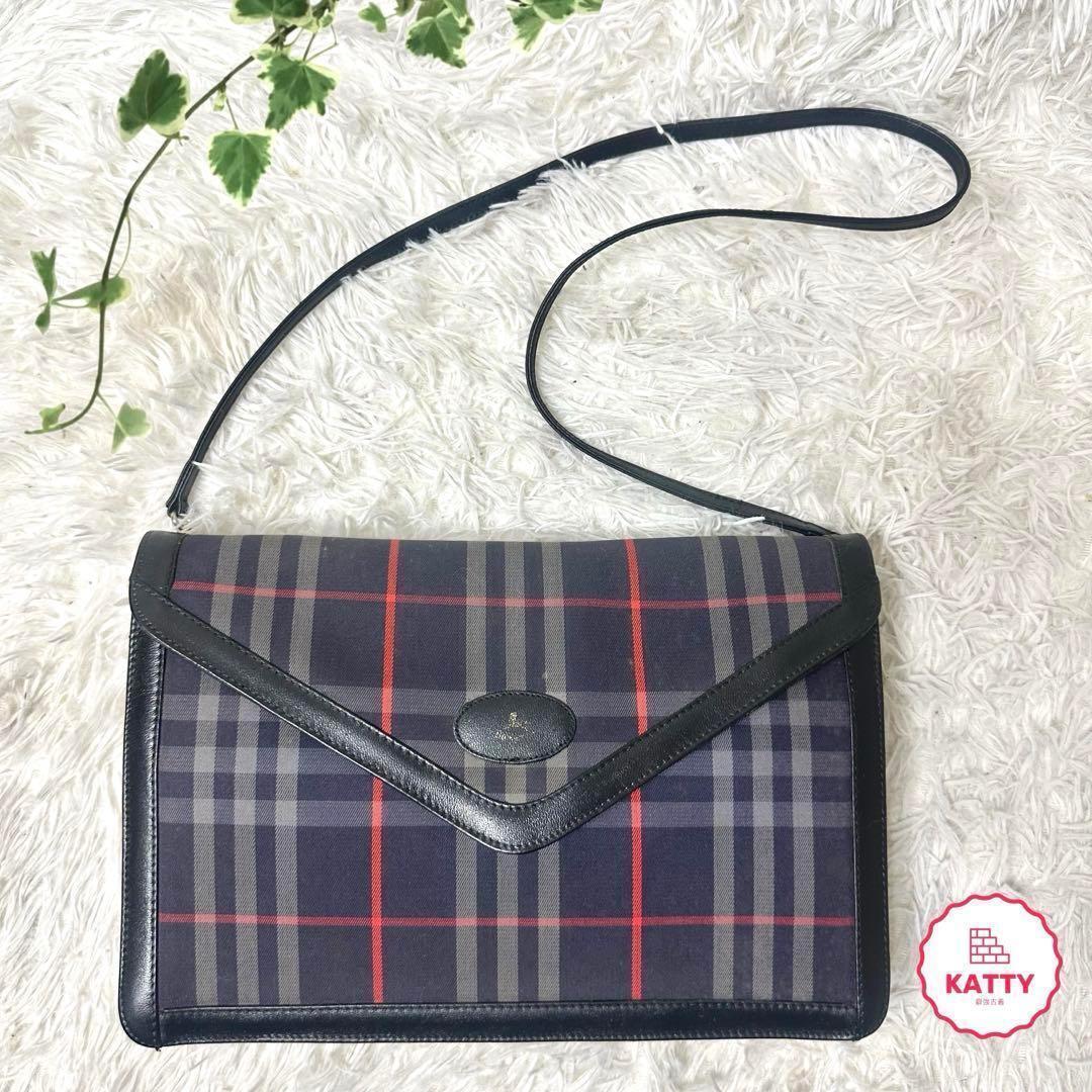 Burberry Shoulder Bag Nova Check Canvas Navy Authentic F09241364