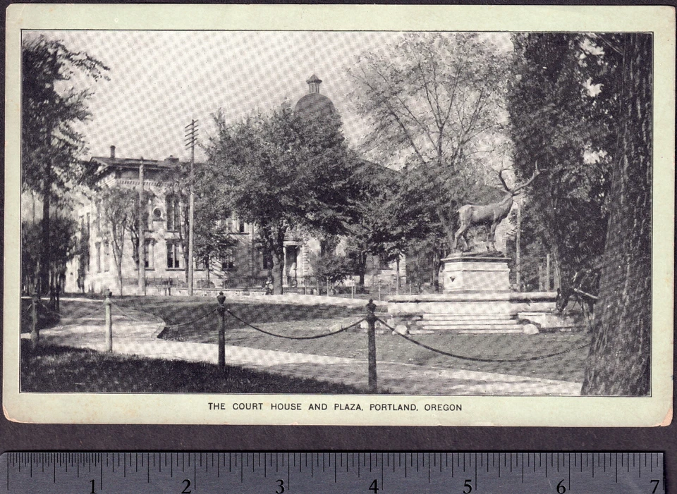 Portland Oregon c 1905 Elk Court House Plaza Singer Sewing Machine Ad Trade Card - Image 2 of 4