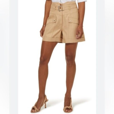 Jonathan Simkhai Prisha Belted Cuffed Safari Cargo Shorts Beige High Rise Sz 8