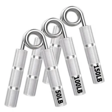 3 Pcs Silver Metal Hand Gripper Set 50LB-400LB  No Slip Heavy-Duty Grip Strength