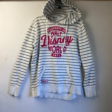 Disney Parks hoodie sweatshirt women XL Gray white pink stripe Property of Walt