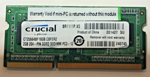 2GB CRUCIAL CT25664BF160B.C8FER2 204 pin DDR3 SODIMM PC3-12 - Picture 2 of 4