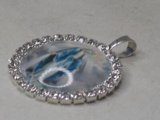vintage Blessed Virgin Mary religious pendant convex w/ Rhinestone detail