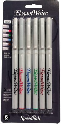 Elegant Writer Calligraphy 6 Marker Set Assorted Colors 2.0 mm Chisel Nib Tip...