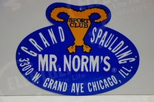 MR NORMS GRAND SPAULDING DODGE SPORTS CLUB HEAVY STEEL DIE CUT ENAMEL SIGN