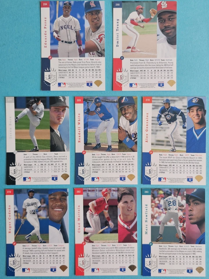 1993 SP Foil Set Break Rookie Eduardo Perez RC Dmitri Young Bere no Derek Jeter - Imagem 4 de 4