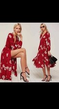 Reformation Ashley Wrap Dress in Shoshana Red & White Floral M
