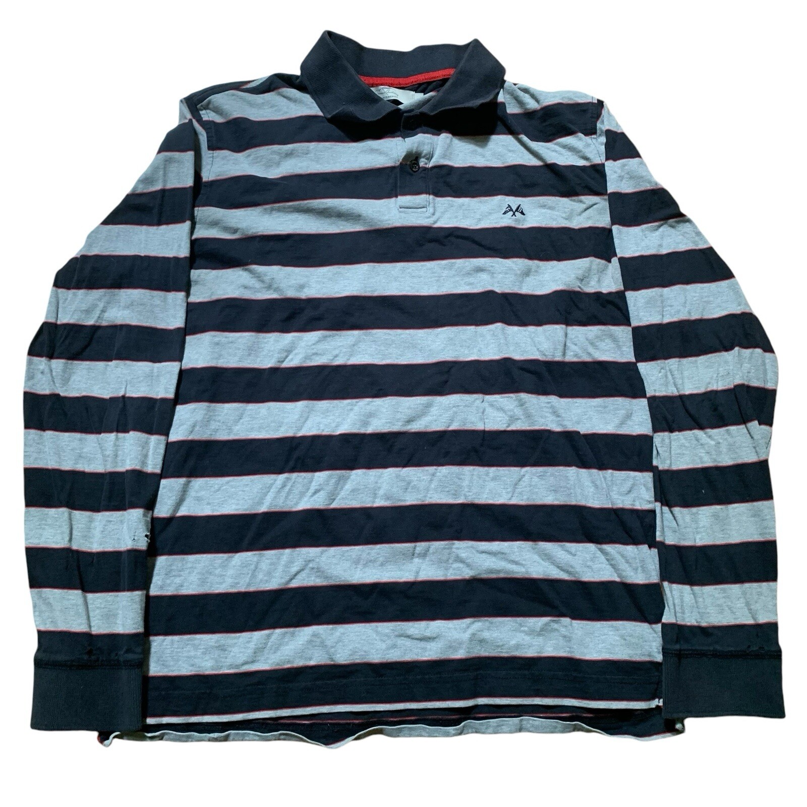 Thomas Burberry Striped Long Sleeve Polo Shirt Black & Gray Cotton Size L