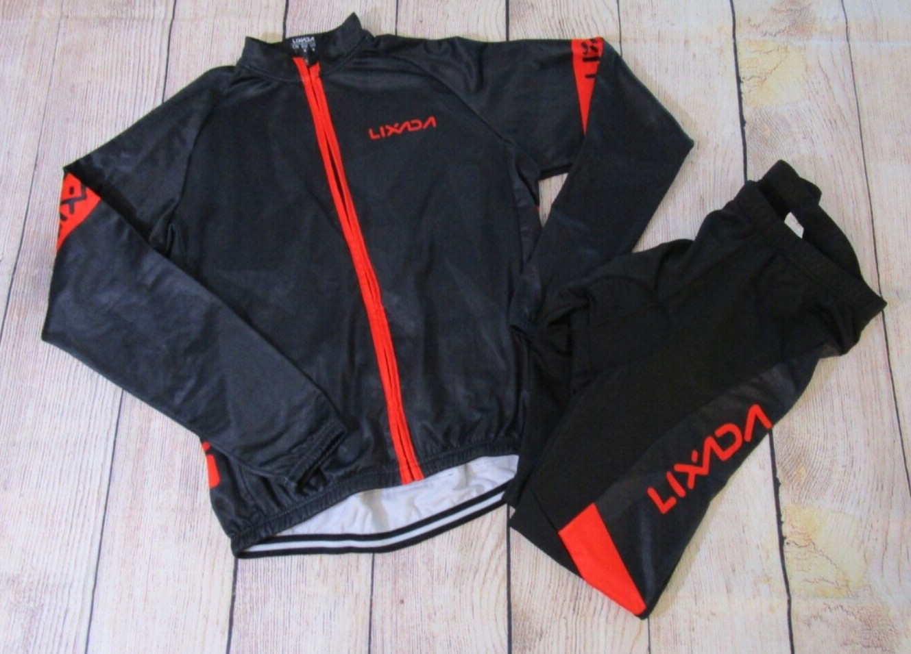 Lixada Cycling Jacket Pants Set Black Red Logo Long Sleeve P