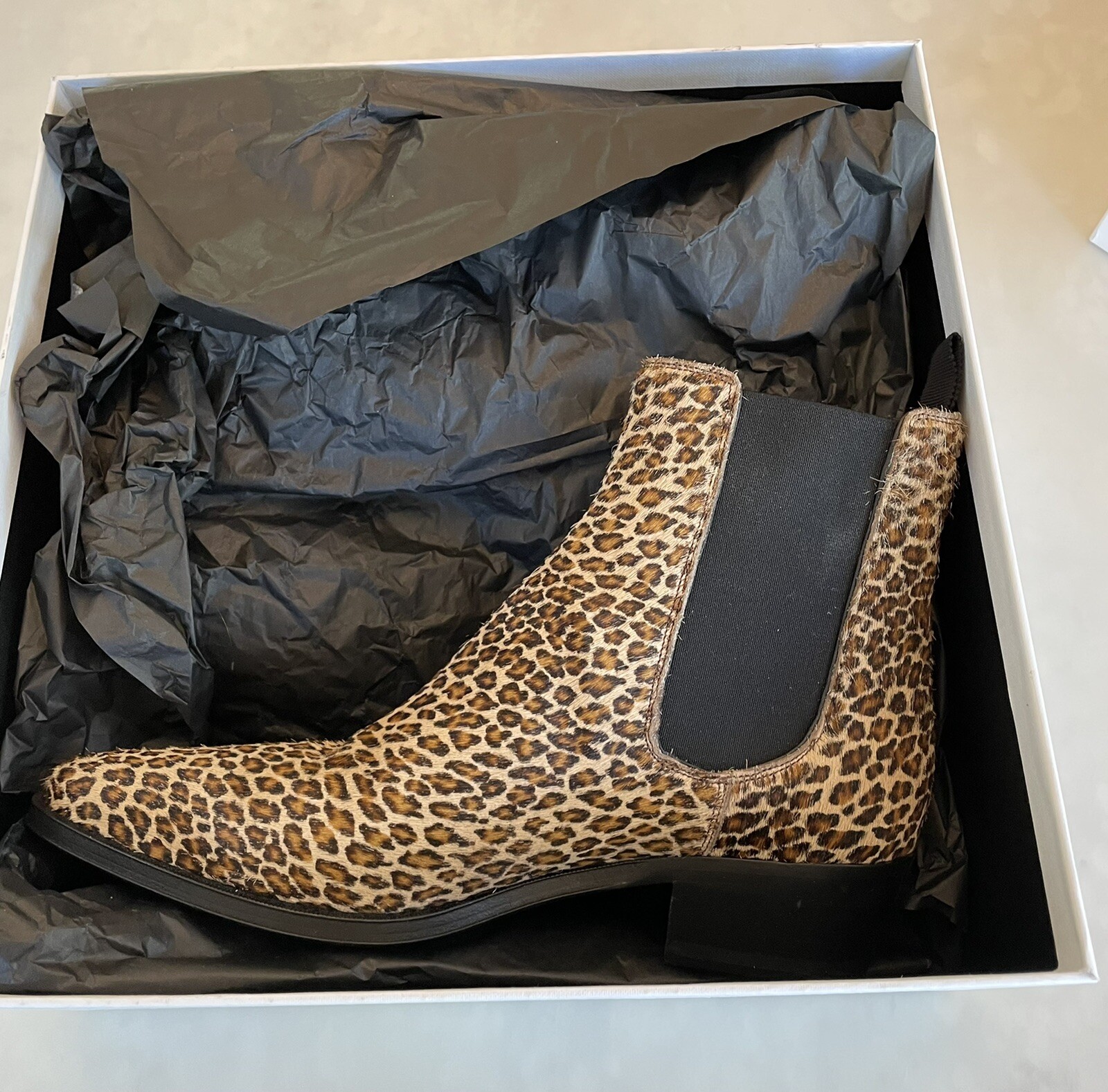 celine leopard print chelsea boots 38 
