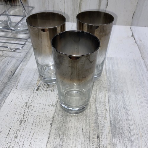 Vintage Silver Fade 10 Oz Glasses Tumblers In Caddy - Picture 4 of 7