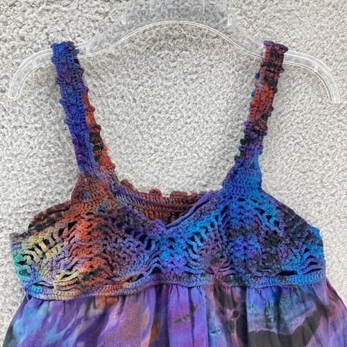Häkelte Spitze Tank Top Krawatte gefärbt Damen Größe M Baumwolle Festival ausgestellt Empire - Bild 2 von 13