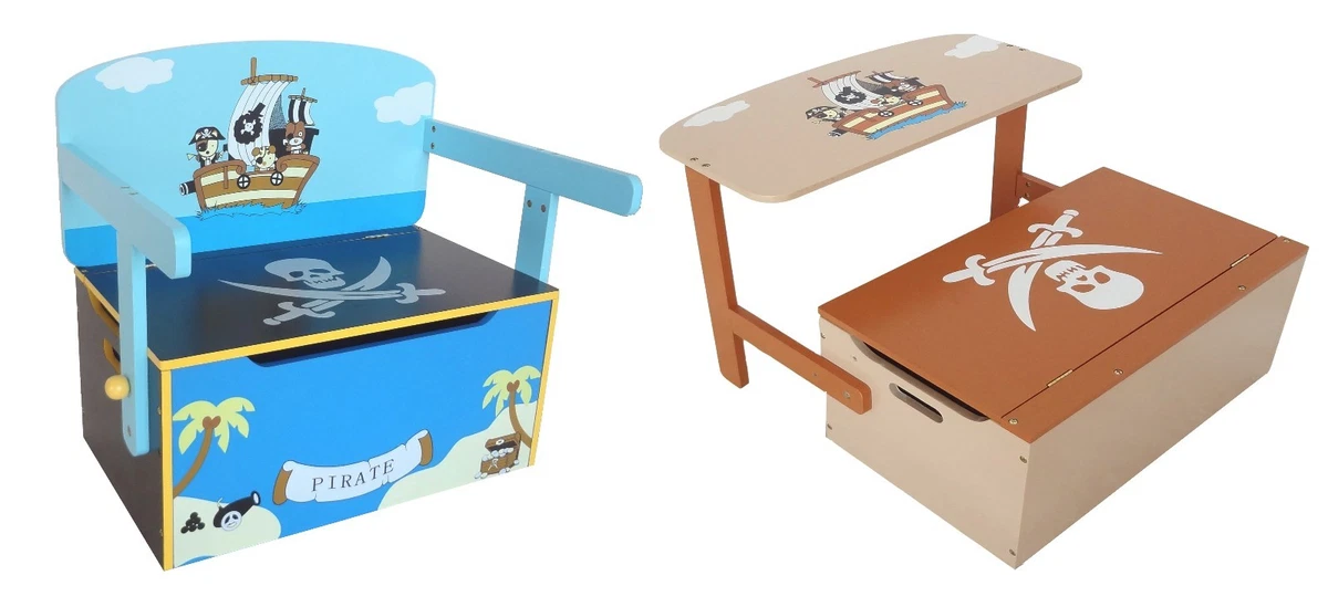 Kiddi Style Childrens Pirate Wooden Convertible Toy Box Chest