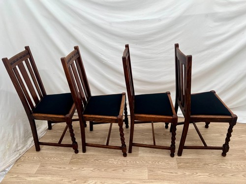 Antique Chairs set of four Barley Twist Legs Solid Oak set of Four Black Canvas - Picture 6 of 10